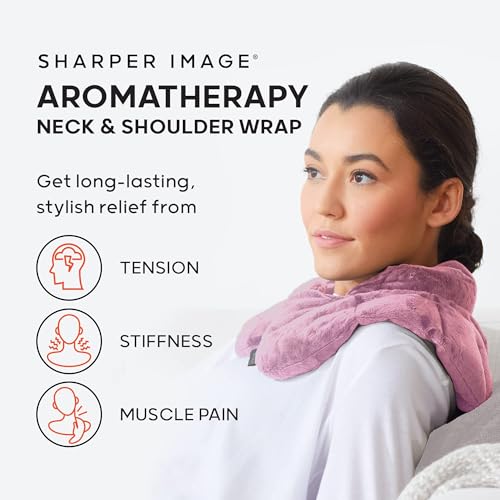 Sharper Image Heated Neck & Shoulder Wrap - Microwavable Warm & Cooling Plush Pad, Scented Aromatherapy (100% Natural Lavender & Herb Spa Blend), Pain Tension Headache Relief Therapy, Gift for Women - color: Pink, size: 1 Count (Pack of 1)