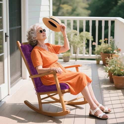 ELFJOY Rocking Chair Cushions Tufted High Back and Seat Cushion Purple - color: Purple