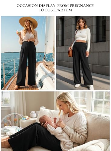 BLENCOT Women Maternity Work Pants Elastic High Waist Dressy Casual - color: Black, size: XX-Large