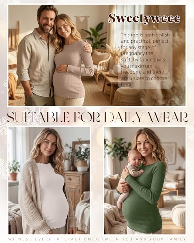 3 Pack Women's Maternity Long Sleeve Cotton Shirts - color: Army Green, Cream, Khaki, size: Small