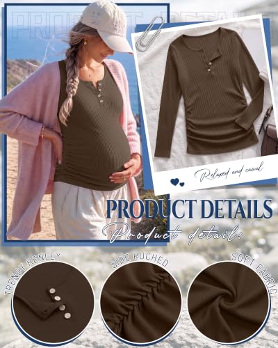 Maternity Long Sleeve Shirt Pregnancy Top - color: Coffee, size: XX-Large