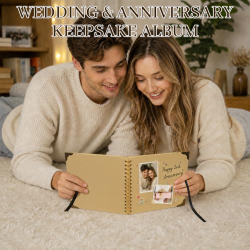 Scrapbook Photo Album 8"x8" 30 Sheets 60 Pages Kraft Paper Ribbon Closure - size: 8''x8''