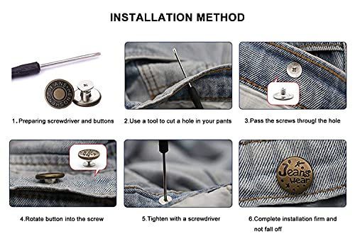 COIWAHWUN Jeans Buttons, Metal Jeans Button Replacement Repair Kit