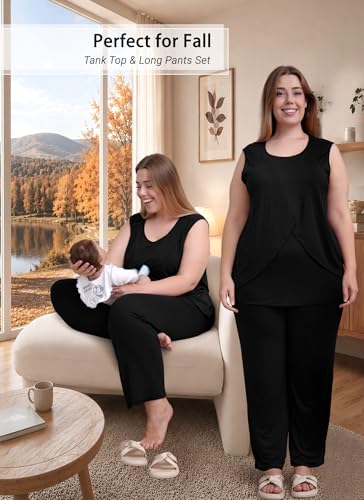 Rnxrbb 4 PCS All-Season Nursing Pajamas Robe Set Maternity Postpartum Pjs - color: Black, size: Small