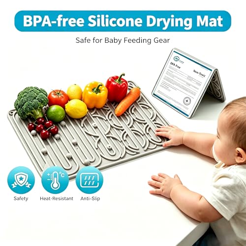Silicone Baby Bottle Drying Mat, 20 Slots, BPA-Free Non-Toxic, Dishwasher Safe, Foldable Space-Saving Design for Nursery, Kitchen & Travel (Silicone Drying Mat)