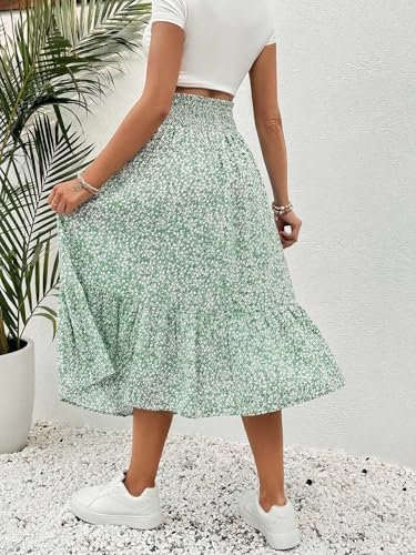 OYOANGLE Women's Maternity Skirt Boho Floral Midi Skirt Pregnancy Skirt - color: Light Green, size: Medium