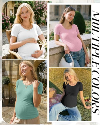 Oakgarden 4 Pack Women's Maternity Shirts - color: Mint Green, Pink, White, Black, size: Small