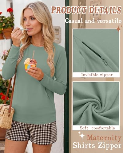 4 Pack Nursing Breastfeeding Tops with Hidden Zipper - color: Mint Green, Light Yellow, White, Light Purple, size: Medium