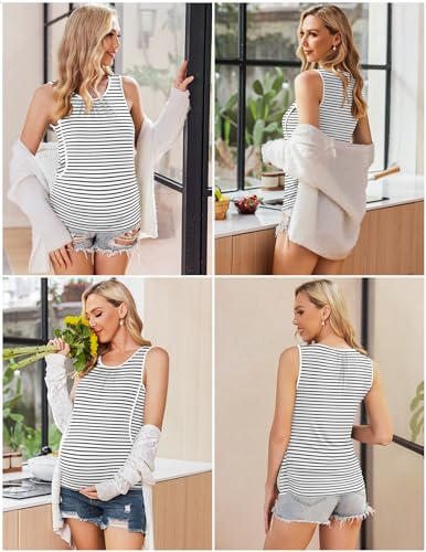 Ekouaer Women's Nursing Tank Tops for Breastfeeding 3 Packs Maternity Shirts Double Layer Pregnancy Clothes S-XXL - color: 3pcs- Black + Grey + White Striped, size: Large