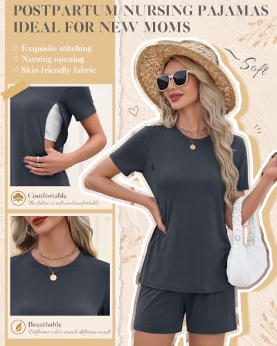 Riyiper 2 Packs Women's Nursing Pajamas Set - color: Dark Blue, Brown, size: XX-Large