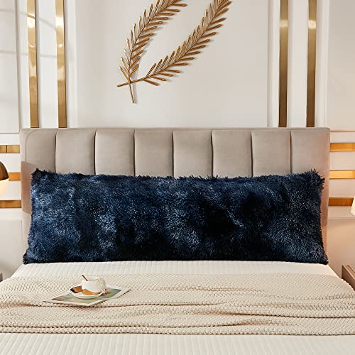 JAUXIO Faux Fur Fluffy Body Pillow Cover Luxury Shaggy Plush Decorative Body Pillowcase, Ultra Soft and Cozy Zipper Closure 21 x 54 Inches, Tie Dye Navy - color: Tie Dye Navy