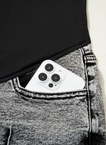 BLENCOT Maternity Jeans Over Belly Straight Leg Denim Pants with Pockets - color: Gray Black, size: XX-Large
