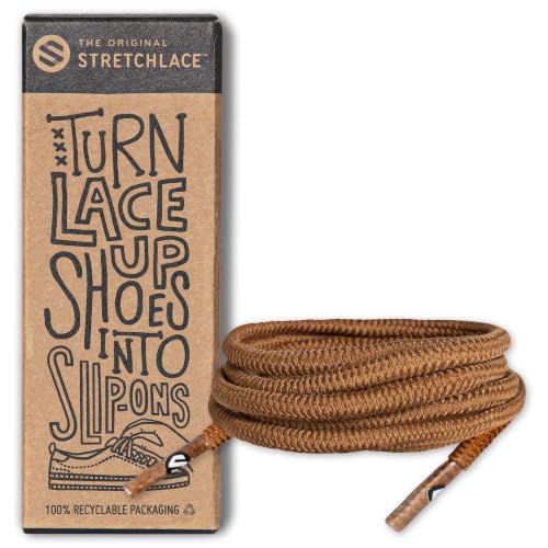 THE ORIGINAL STRETCHLACE Round Elastic Stretch Shoelaces, Boots, Sneakers - color: Light Brown, size: 47" Inches (119 cm)