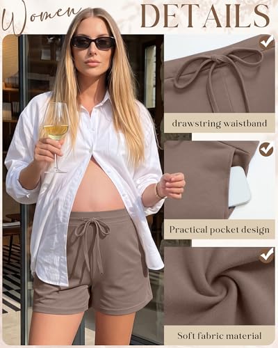 3 Pack Women Maternity Shorts - color: Coffee, Light Gray, Black, size: Medium