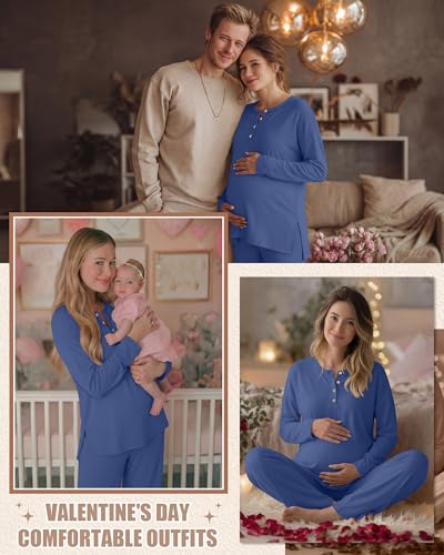 Women's Maternity Pajamas Sets - color: Navy Blue, size: Large