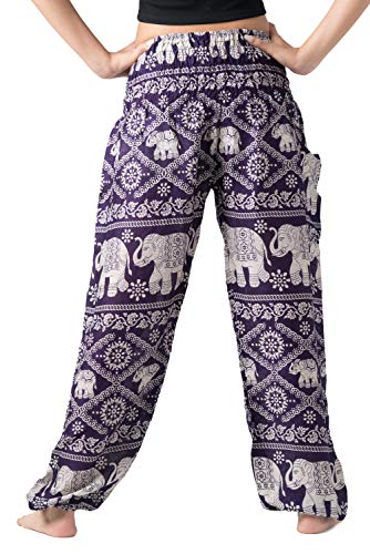 B BANGKOK PANTS Boho Harem Pants Women - color: Purple Elephant, size: One Size