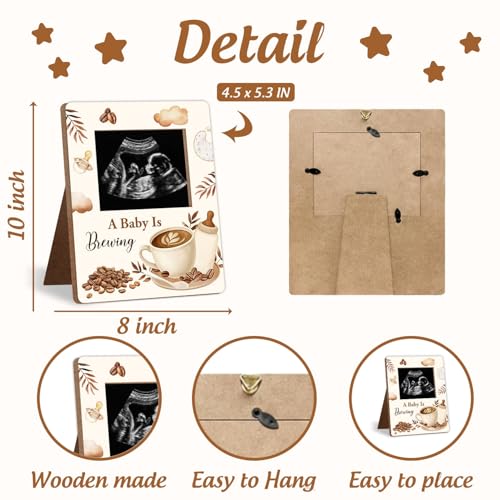 Coffee Themed Baby Shower Decorations Frame, Coffee Pattern Sonogram Picture Frame, New Mom Expecting Parents-to-Be Keepsake Gifts, “A Baby is Brewing” Little One Shower, Pregnancy Announcements - color: brown