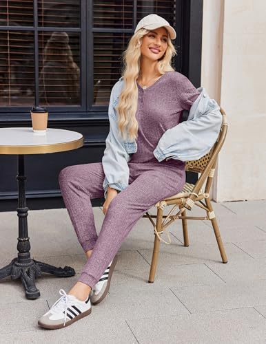 Ekouaer Pajama Sets for Womens 2 Piece Jogger Pants Lounge Set - color: Purple, size: XX-Large