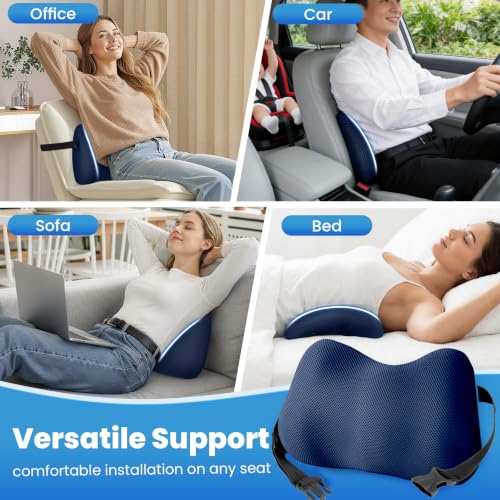 Lumbar Support Pillow, Memory Foam Back Cushion for Office Chair Car, Blue - color: Navy Blue