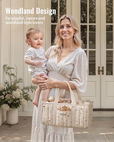Blissful Diary Diaper Caddy Organizer, Storage Basket, Woodland Cream - color: Woodland Cream