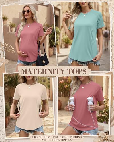 3 Pack Womens Nursing Tops - color: Aqua Blue, Pink, Cream, size: XX-Large