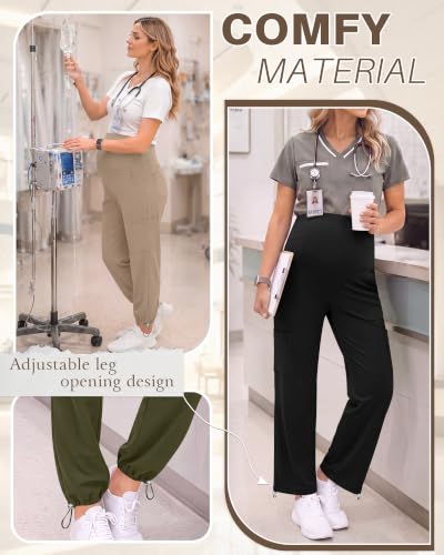 Locoowai 3 Pack Women's Maternity Jogger Scrub Pants with Pocket - color: Black, Army Green, Khaki, size: X-Large