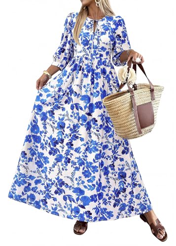 KIRUNDO Maxi Dresses for Women 2026 3/4 Sleeve Summer Dress - color: Blue, size: Medium