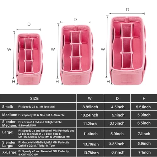 ZTUJO Purse Organizer Insert, Felt Bag Organizer For Handbag Purse Organizer,13 Colors, 6 Size (Medium, Light Pink) - color: Light Pink, size: Medium