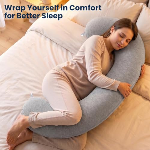 TranquilRelax C Shaped Body Pillow for Side Sleepers, Grey-35"*10" - color: Grey, size: 35*10 in