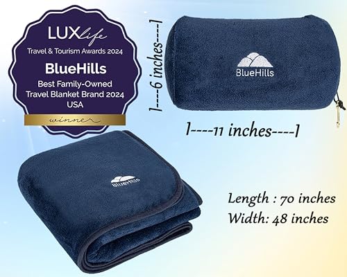 BlueHills Premium Soft Rolled Travel Blanket Pillow Airplane - Navy Blue - color: R04-navy Blue
