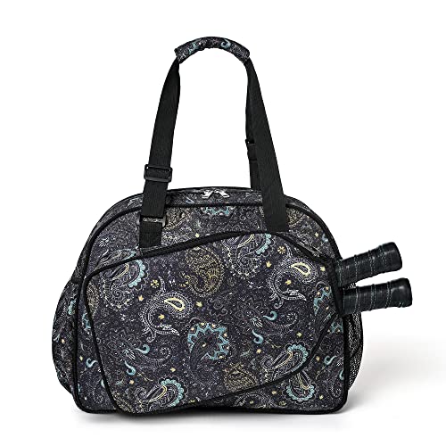 Boulder Bee Pickleball Tote Bag for Women with Paddle Holder - color: Brown cashew flower