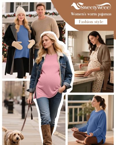 3 Pack Women's Maternity Waffle Knit Shirts - color: Camel, Pink, Sky Blue, size: Small