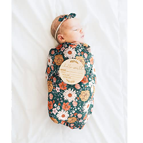 Konssy Newborn Swaddle Blanket with Beanie Hat Set, Baby Receiving Blanket - color: Green