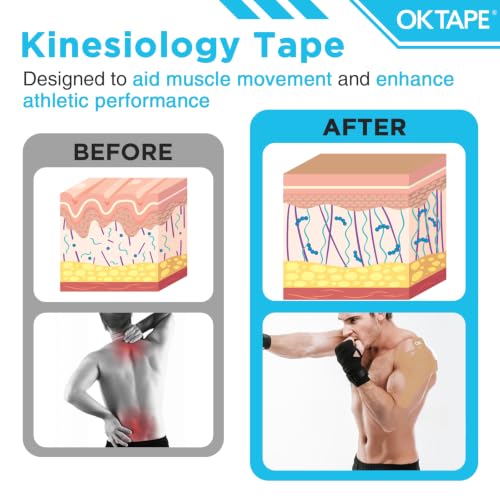 OK TAPE 100Pcs Precut Kinesiology Tape Strips, Elastic Athletic Tape - color: Beige