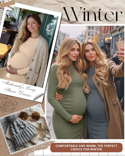Riyiper 3 Pack Women's Long Sleeve Maternity Dresse - color: Army Green, Apricot, Dark Gray, size: Large