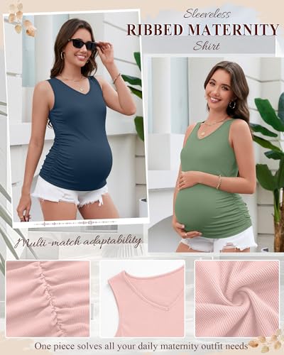 Ficerd 3 Pack Maternity Sleeveless Tank Tops - color: Haze Blue, Light Pink, Light Green, size: Small