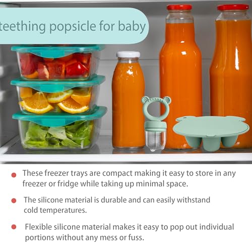 BigSpinach Silicone Baby Food Freezer Tray with Teething Popsicle Molds - Baby Fruit Feeder and Breastmilk Teether Combo - color: Green