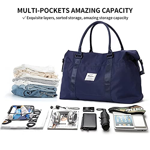 Travel Duffel Bag, Carry On Overnight Weekender Bags for Women - color: A1-Navy Blue, size: Large