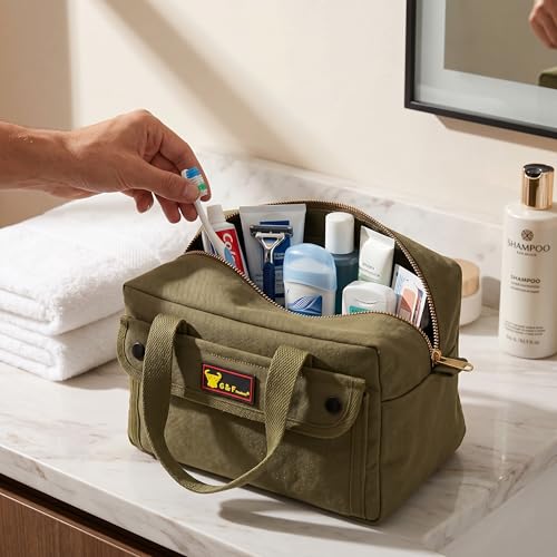 Waxed Canvas Compact Military Duffle Bag, 11 x 7 x 6 In, Water-Resistant - color: Olive Green