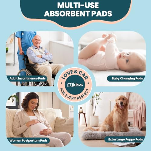 MKISS Extra Large Bed Pads with Adhesive Strips 40" x 36" 25 Count