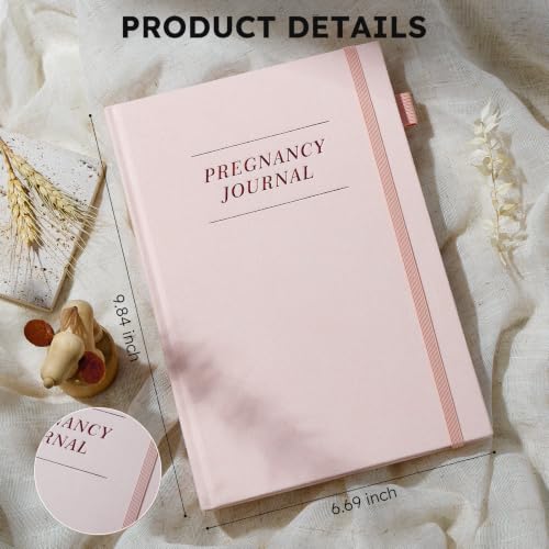 JUBTIC Pregnancy Journal, Baby Book Keepsake, Pink Linen Hardcover - color: Pink