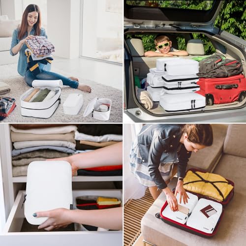 Lumesner 8 Set Compression Packing Cubes, Travel Suitcase Organizers - color: White