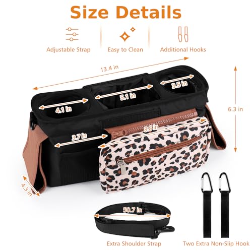 Accmor Universal Stroller Organizer with Insulated Cup Holder - color: Leopard