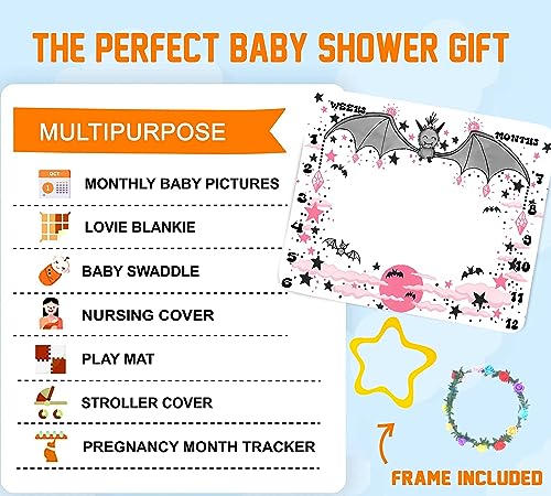 Bat Baby Monthly Milestone Blanket, Halloween Cute Animal Design, 48x40in