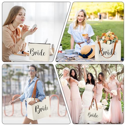 Bride Gifts Canvas Tote Bag with Makeup Bag,Bride to Be,Bridal Shower Gift - color: White-bride