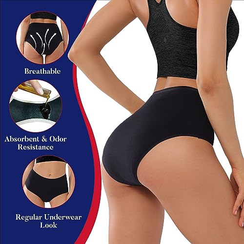 High Rise Incontinence Underwear for Women Leak Proof Panties 2 Pack - color: Black, size: Medium