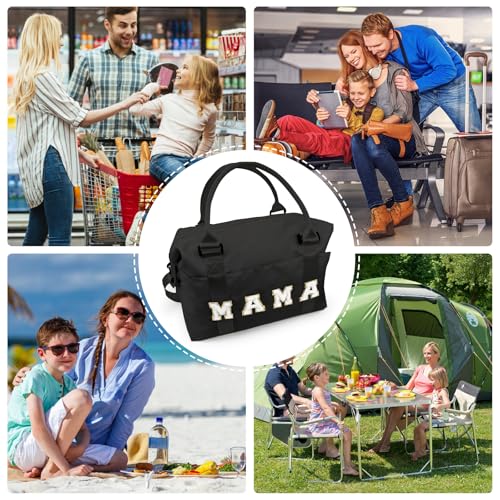 Chenille Letter Duffle Bag, Mama Bag With Patches