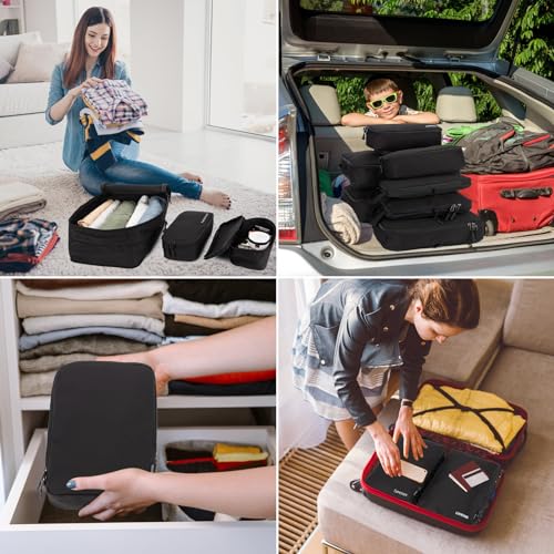 Lumesner 8 Set Compression Packing Cubes, Travel Suitcase Organizers - color: Black