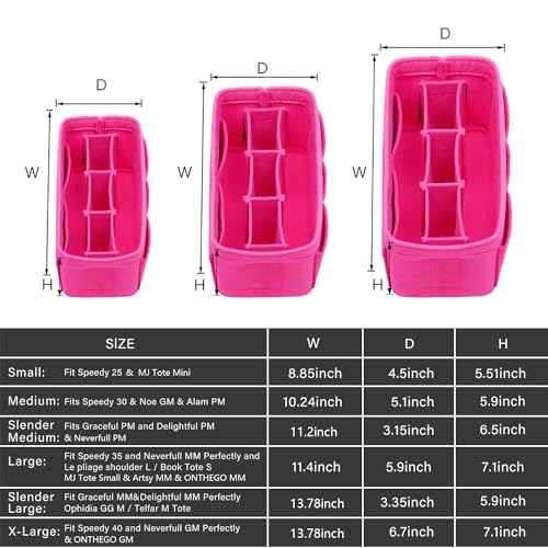 ZTUJO Purse Organizer Insert, Felt Bag Organizer For Handbag Purse Organizer,13 Colors, 6 Size (Small, Rose) - color: Rose, size: Small