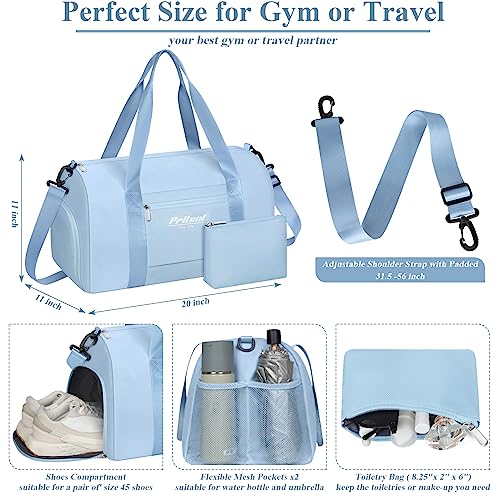Pritent Gym Bag for Women with Shoe Compartment, Sport Gym Tote Bags Travel Duffle Bag for Hospital Yoga Maternity - color: Light Blue